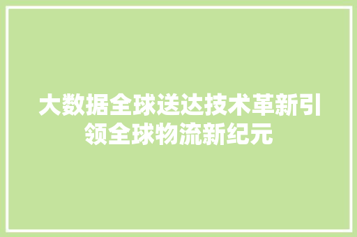 大数据全球送达技术革新引领全球物流新纪元