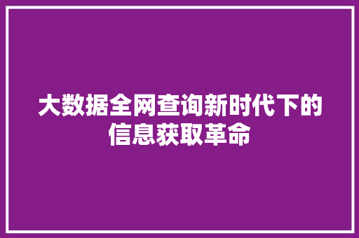 大数据全网查询新时代下的信息获取革命