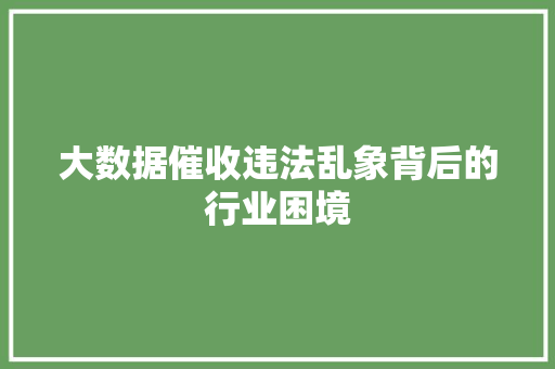 大数据催收违法乱象背后的行业困境