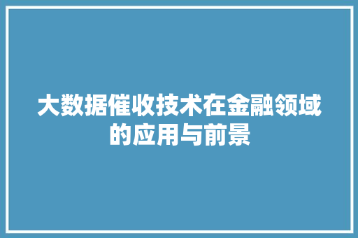 大数据催收技术在金融领域的应用与前景  第1张