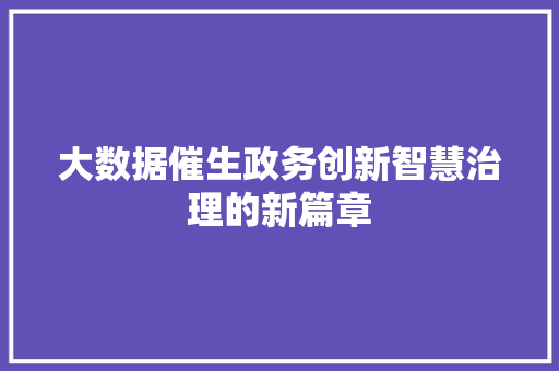 大数据催生政务创新智慧治理的新篇章