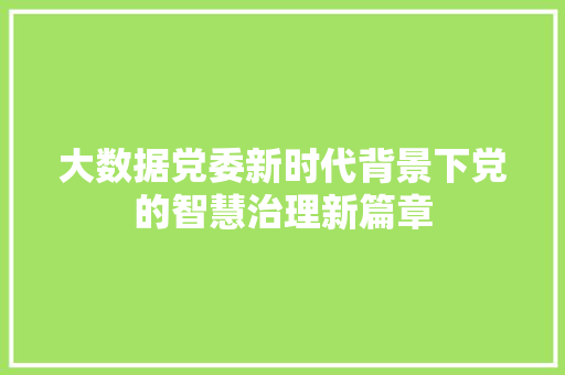 大数据党委新时代背景下党的智慧治理新篇章