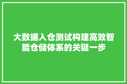 大数据入仓测试构建高效智能仓储体系的关键一步