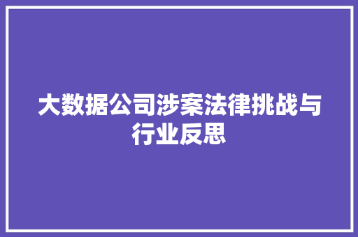 大数据公司涉案法律挑战与行业反思