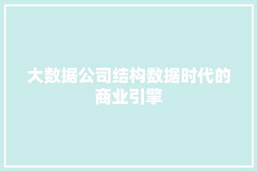 大数据公司结构数据时代的商业引擎