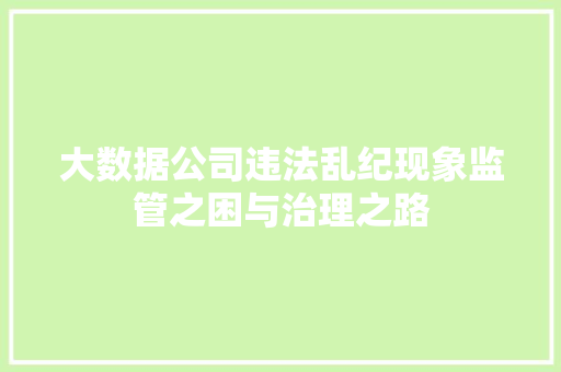 大数据公司违法乱纪现象监管之困与治理之路