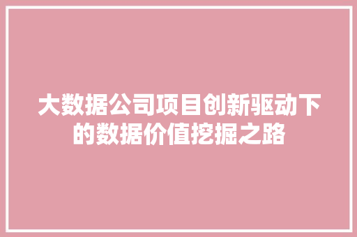 大数据公司项目创新驱动下的数据价值挖掘之路  第1张