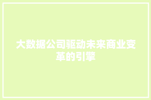 大数据公司驱动未来商业变革的引擎  第1张