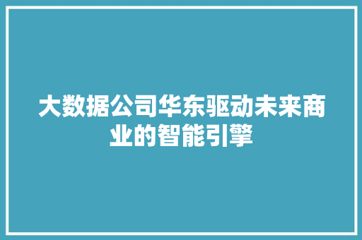 大数据公司华东驱动未来商业的智能引擎