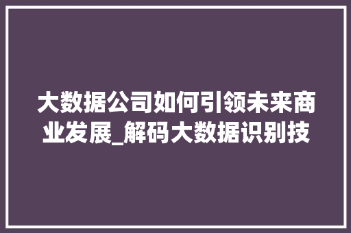 大数据公司如何引领未来商业发展_解码大数据识别技术  第1张