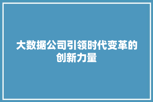 大数据公司引领时代变革的创新力量  第1张