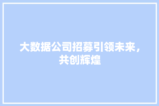 大数据公司招募引领未来，共创辉煌