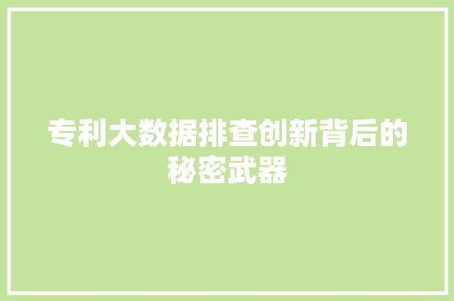 专利大数据排查创新背后的秘密武器