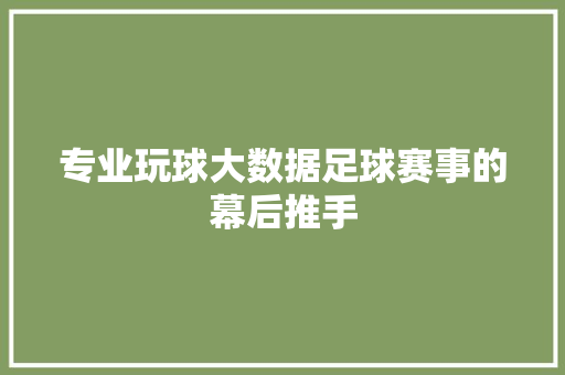 专业玩球大数据足球赛事的幕后推手