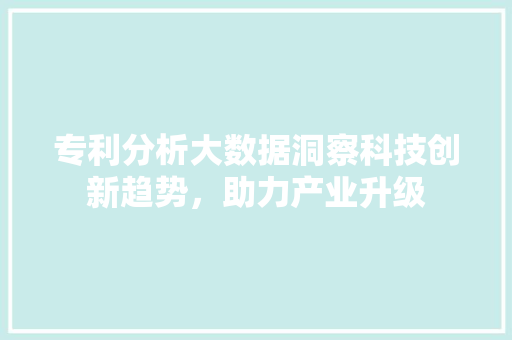 专利分析大数据洞察科技创新趋势，助力产业升级