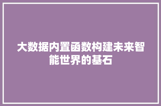 大数据内置函数构建未来智能世界的基石  第1张