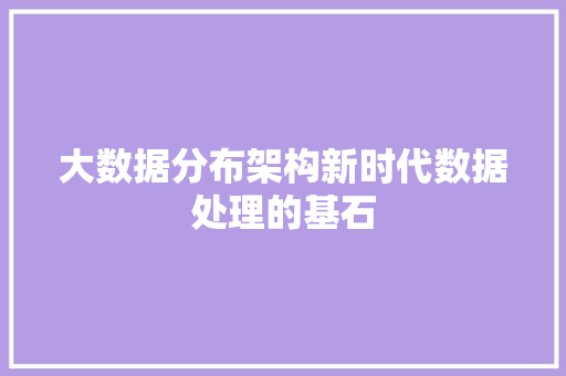 大数据分布架构新时代数据处理的基石