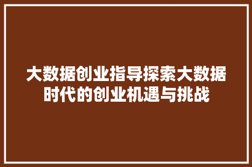 大数据创业指导探索大数据时代的创业机遇与挑战