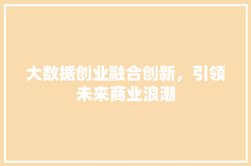 大数据创业融合创新，引领未来商业浪潮