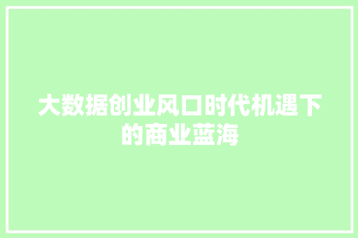大数据创业风口时代机遇下的商业蓝海