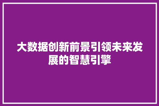 大数据创新前景引领未来发展的智慧引擎