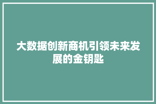 大数据创新商机引领未来发展的金钥匙