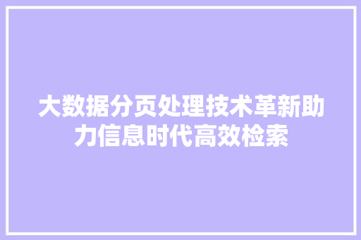 大数据分页处理技术革新助力信息时代高效检索